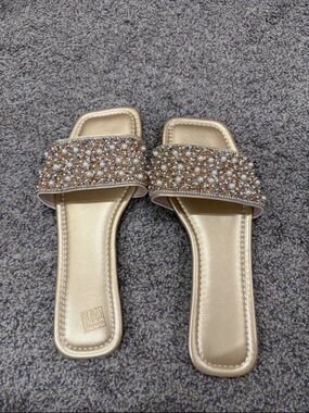 Embellished Gold Slide Sandals for Women